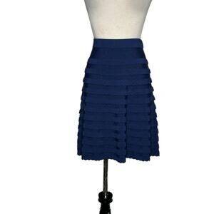 Lilly Pulitzer Navy Scalloped Tiered Ruffle A-Line Flare Knit Skirt Size Small